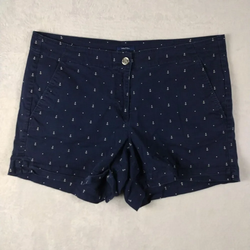 Nautica Shorts Womens Size‎ 14 Anchor Chino Blue Casual Summer Shortie Bottoms